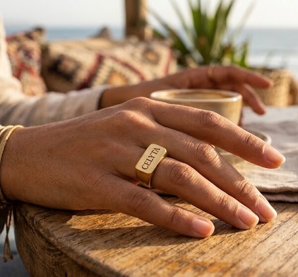 Engraved Signet Ring - Celyta 18k Gold Plated Jewelry