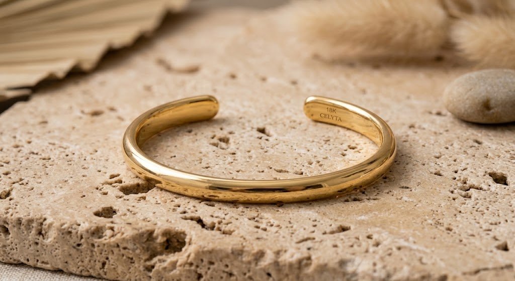 Adjustable Open Cuff Bracelet - Celyta 18k Gold Plated Jewelry