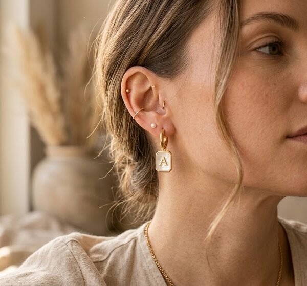 Mother-of-Pearl Hoop Earrings - Celyta 18k Gold Plated Jewelry