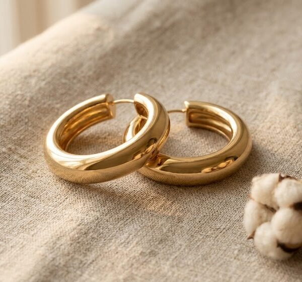 Chunky Gold Tube Hoops - Celyta 18k Gold Plated Jewelry
