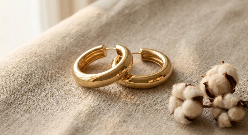 Chunky Gold Tube Hoops - Celyta 18k Gold Plated Jewelry