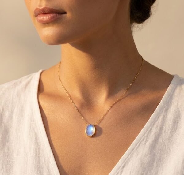 Oval Moonstone Pendant Necklace - Celyta 18k Gold Plated Jewelry