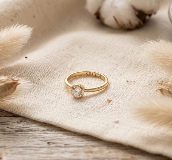 Zircon Solitaire Ring - Celyta 18k Gold Plated Jewelry