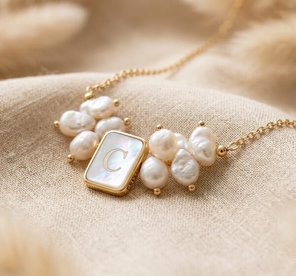 Mother-of-Pearl Initial Necklace & Pearls - Celyta 18k Gold Plated Jewelry