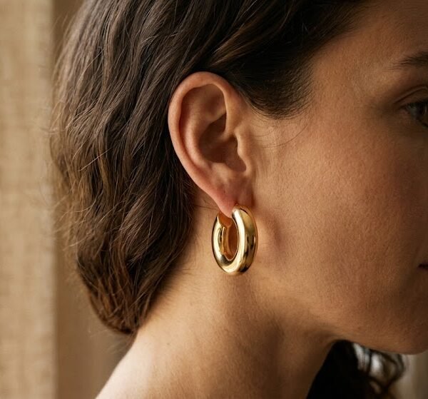 Chunky Gold Tube Hoops - Celyta 18k Gold Plated Jewelry