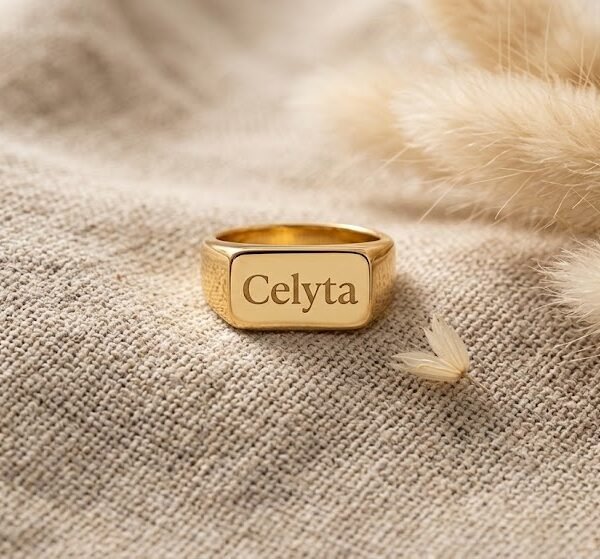 Engraved Signet Ring - Celyta 18k Gold Plated Jewelry