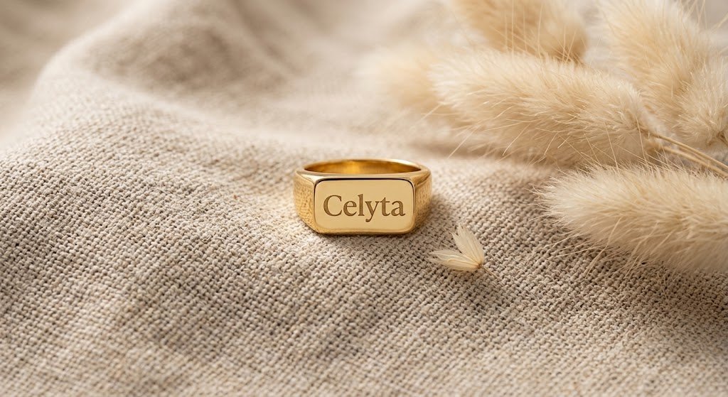 Engraved Signet Ring - Celyta 18k Gold Plated Jewelry