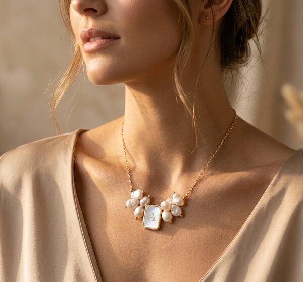 Mother-of-Pearl Initial Necklace & Pearls - Celyta 18k Gold Plated Jewelry
