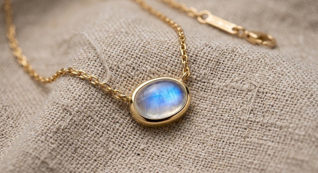 Oval Moonstone Pendant Necklace - Celyta 18k Gold Plated Jewelry