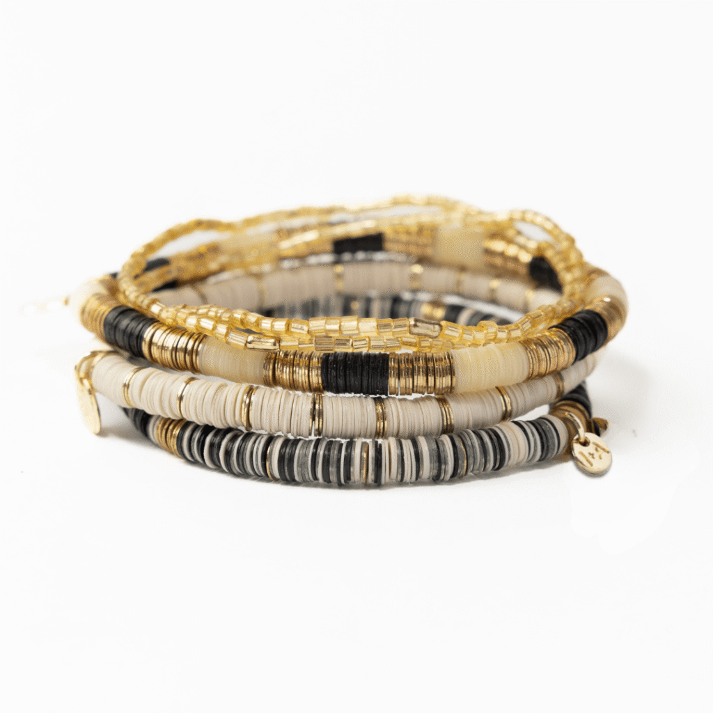 Grace Bracelet Stack of 5 – Neutral Beaded Stretch Bracelets