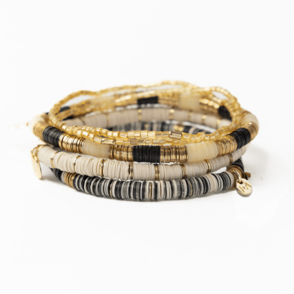 Grace Bracelet Stack of 5 – Neutral Beaded Stretch Bracelets