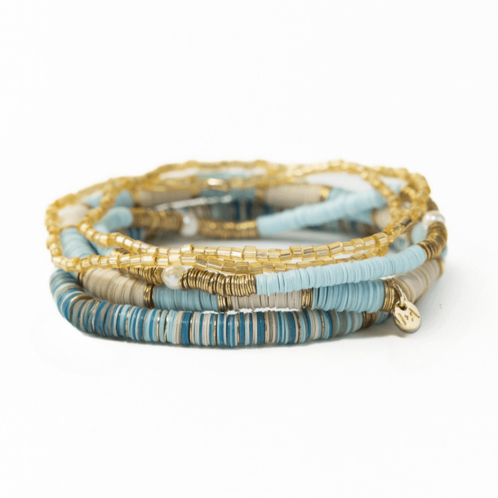 Grace Bracelet Stack of 5 – Blue Beaded Stretch Bracelets