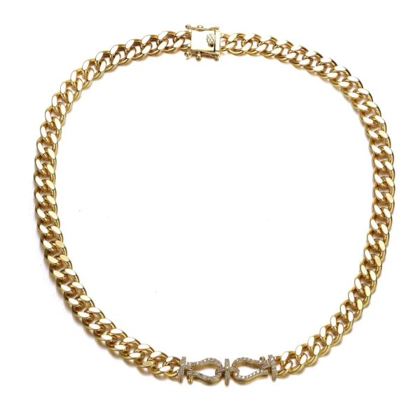 14K Gold Plated Cuban Chain CZ Door Knocker Necklace