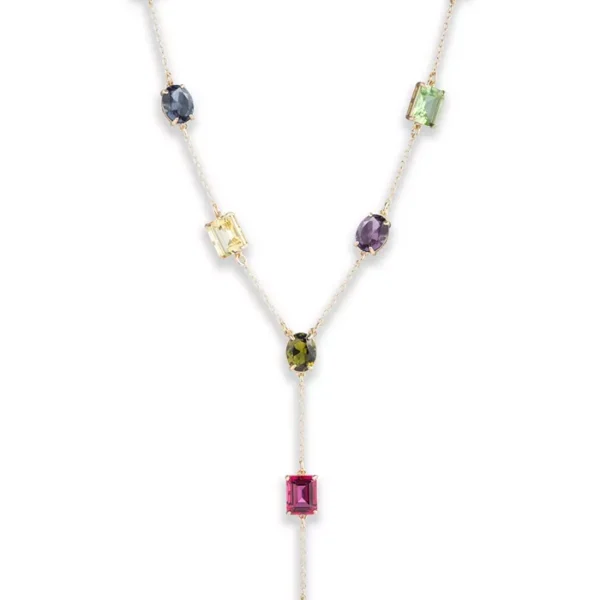 Gold-Tone Multicolor Stone Lariat Necklace