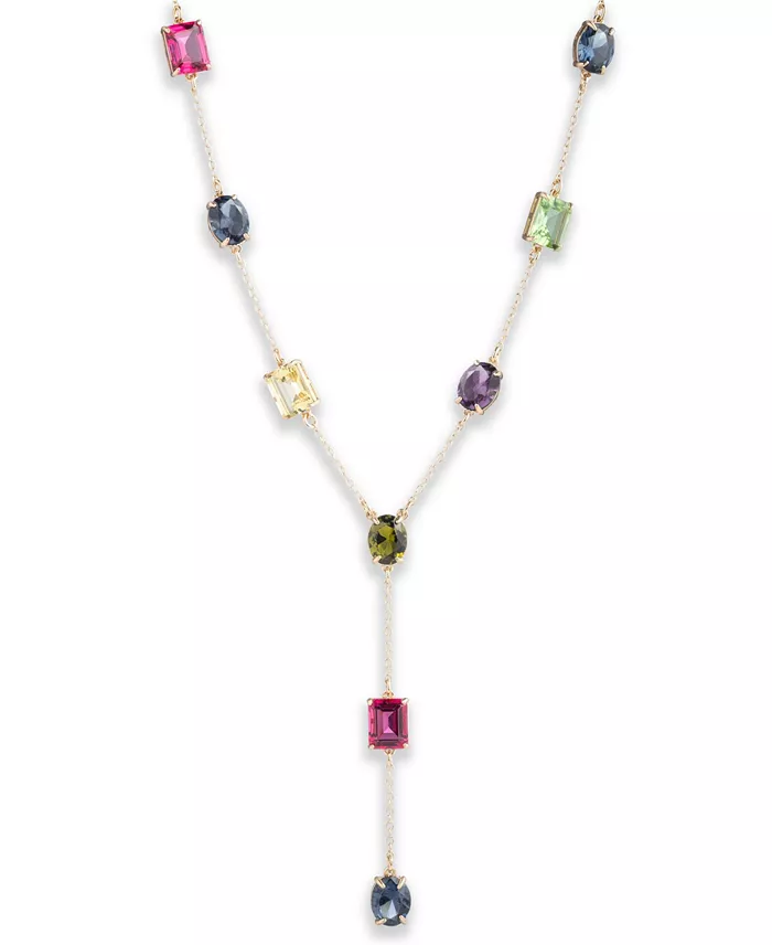 Gold-Tone Multicolor Stone Lariat Necklace
