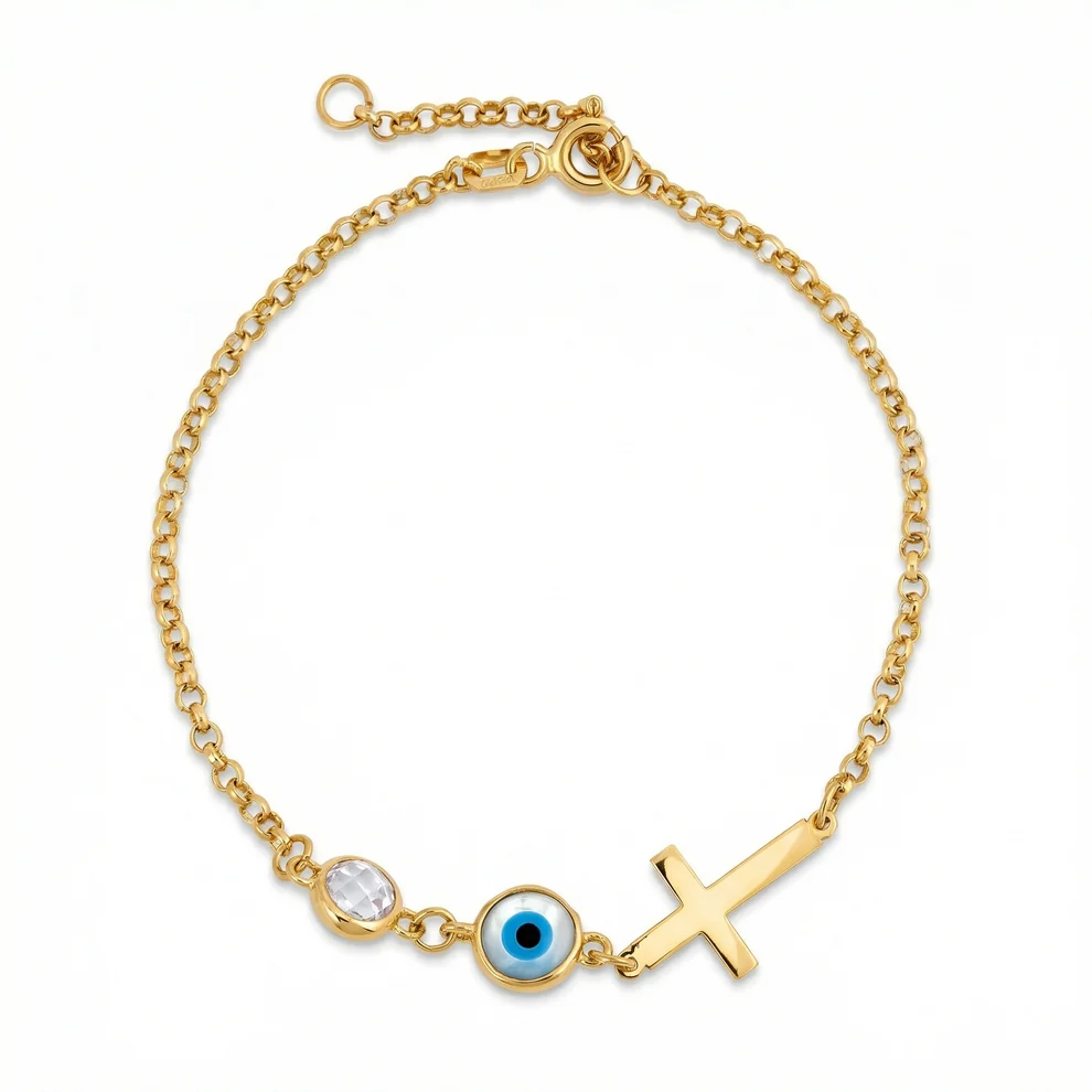 Evil Eye & Cross Bracelet – 18K Gold Vermeil