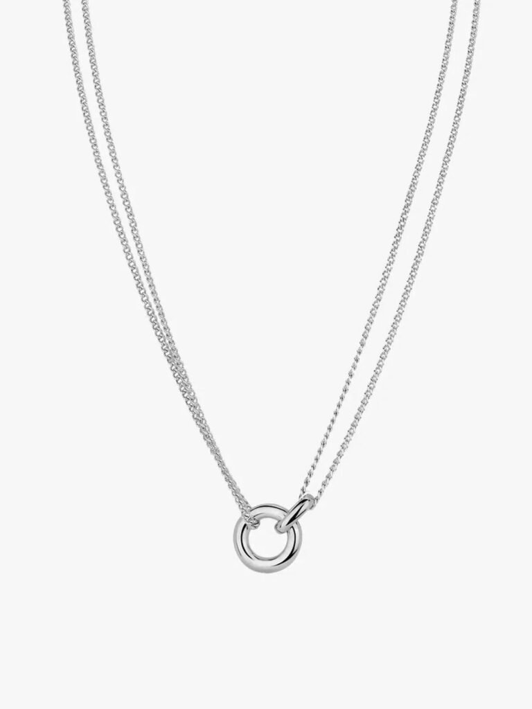 Silver Linked Layered Necklace – Rhodium Plated