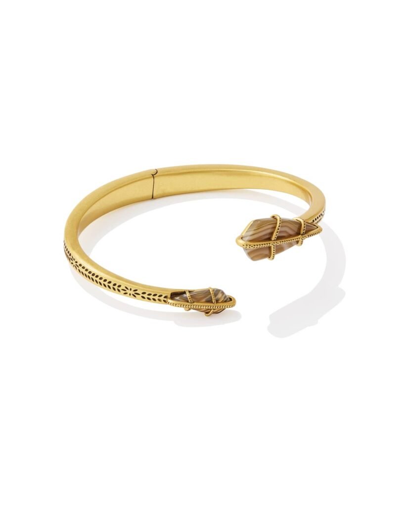 Trinity Vintage Gold Cuff Bracelet – Dark Brown Banded Agate