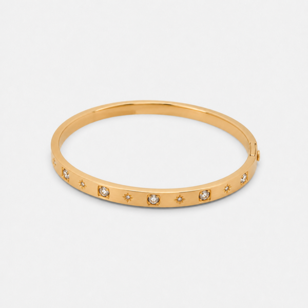 Estelle Star-Set Gold Bangle Bracelet – 18K Gold Plated
