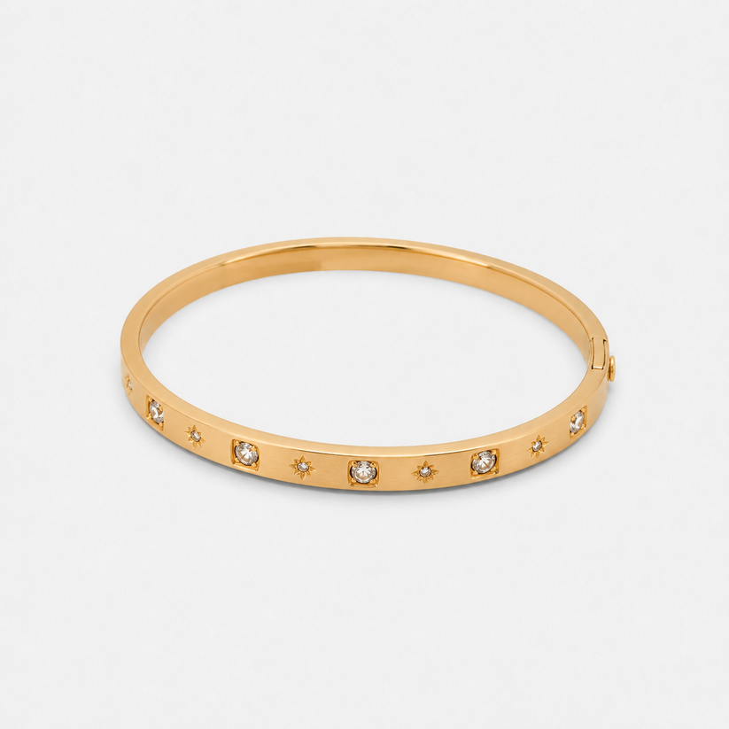 Estelle Star-Set Gold Bangle Bracelet – 18K Gold Plated