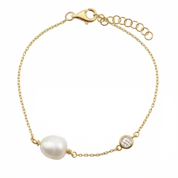 Dainty Freshwater Pearl Charm Bracelet – 18K Gold Vermeil
